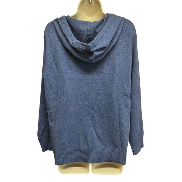 Denim & Co Sweater Honey Knit Hooded Split Neck Indigo Blue M A463329 NWOT - Picture 4 of 9